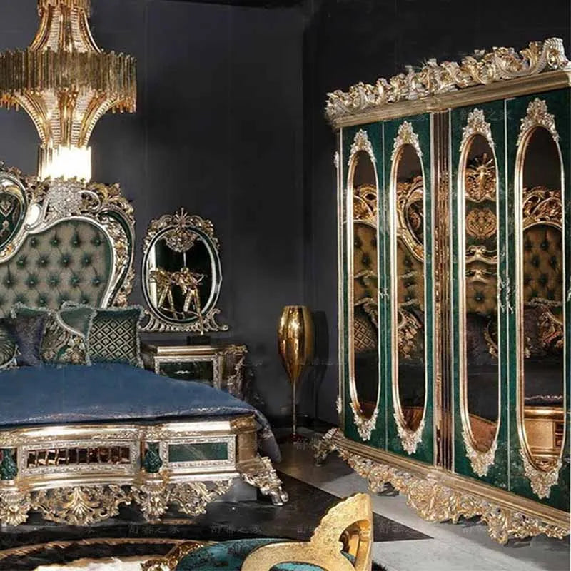 European Style Solid Wood Carved Princess Bed: Luxury Custom Villa Wedding Bed, Full House Furniture.