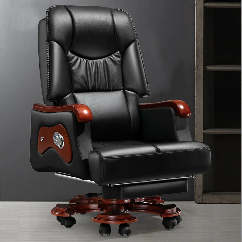Ergonomic Executive Office Chair in Black Genuine Leather
