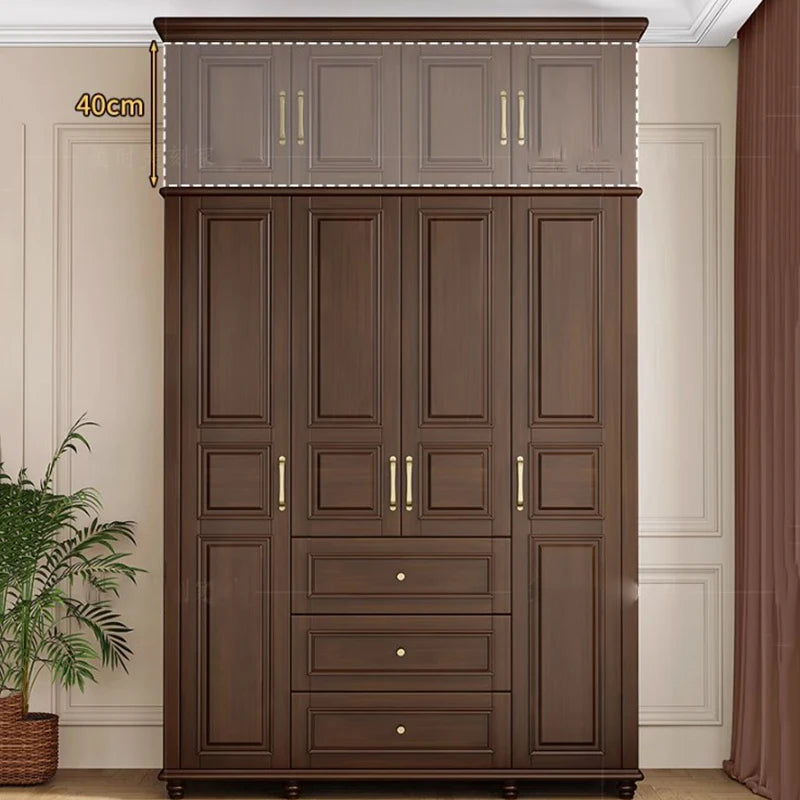 American Retro Large Wood Wardrobe – Black Walnut, 4 Doors, Open Closet