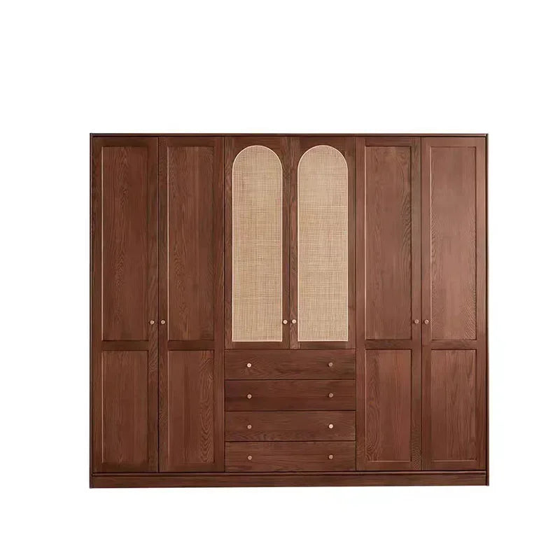 Nordic solid wood wardrobe oak walnut color bedroom rattan simple wardrobe cherry wood log custom