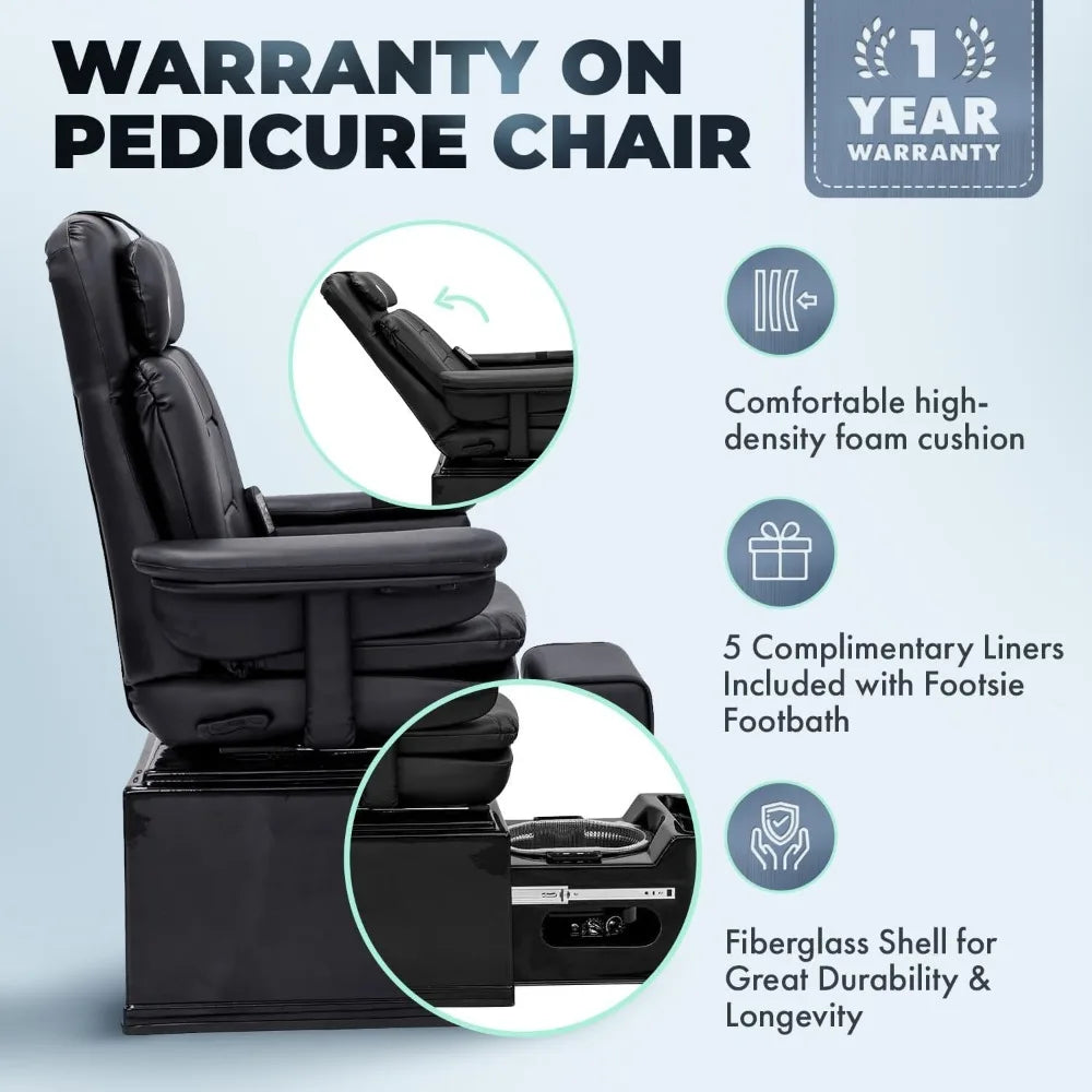 Pedicure Spa Featuring The Footsie Bath Tub, Swivel Chair That Reclines with Vibration Functions & Adjustable Footrest