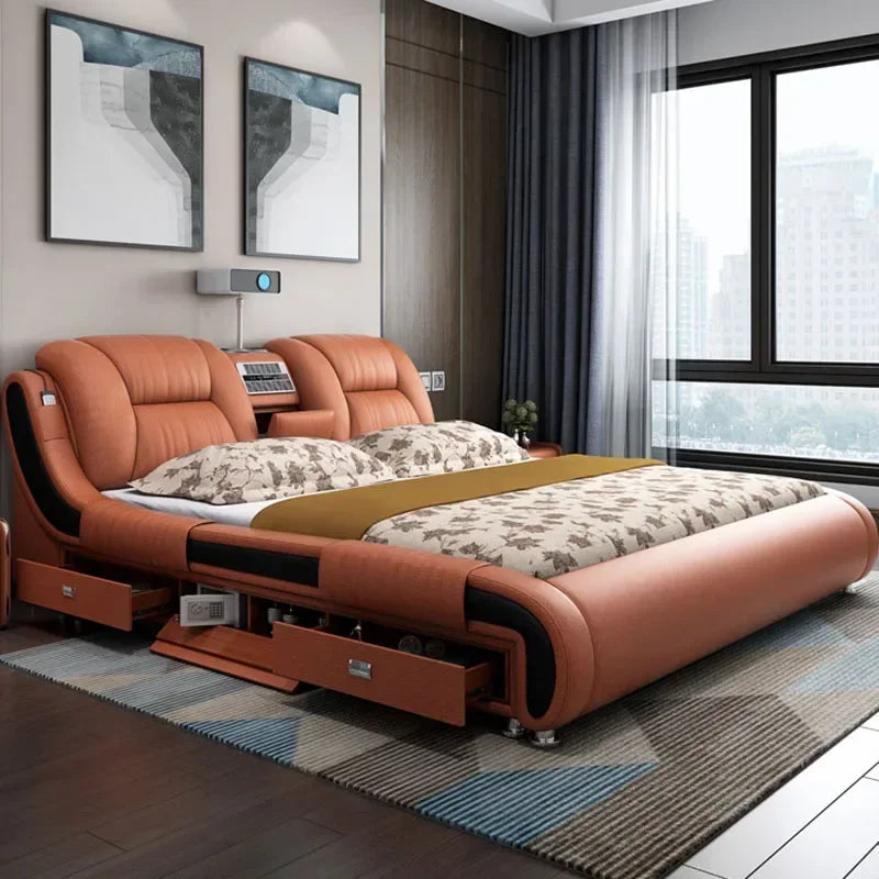 Royal Queen European Double Bed Wood High End King Size Bedroom Double Bed Kids Girl Cabeceira De Cama Box Casal Home Furniture