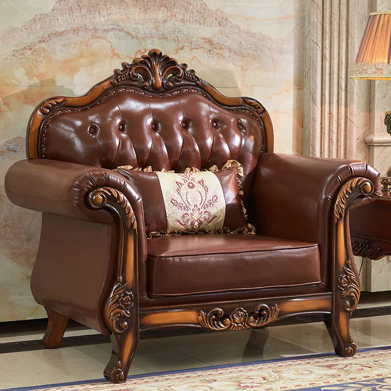 Europe High-Back Luxury Sofas – Soft Vintage Leather Sectional & Designer Puffs