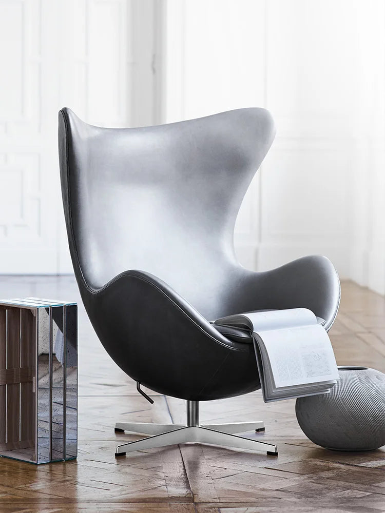 European Leather Eggshell Single Sofa Chair: Modern, Simple Design for Leisure Living Rooms