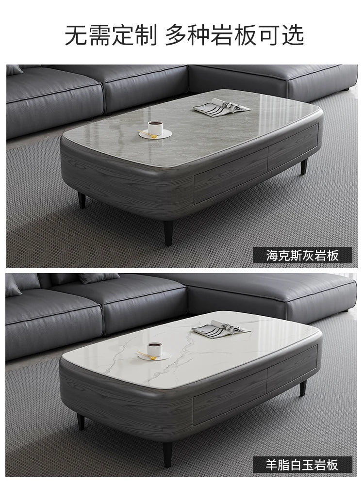 Slate high-end light luxury rectangular oval coffee table living room home high foot modern Italian style