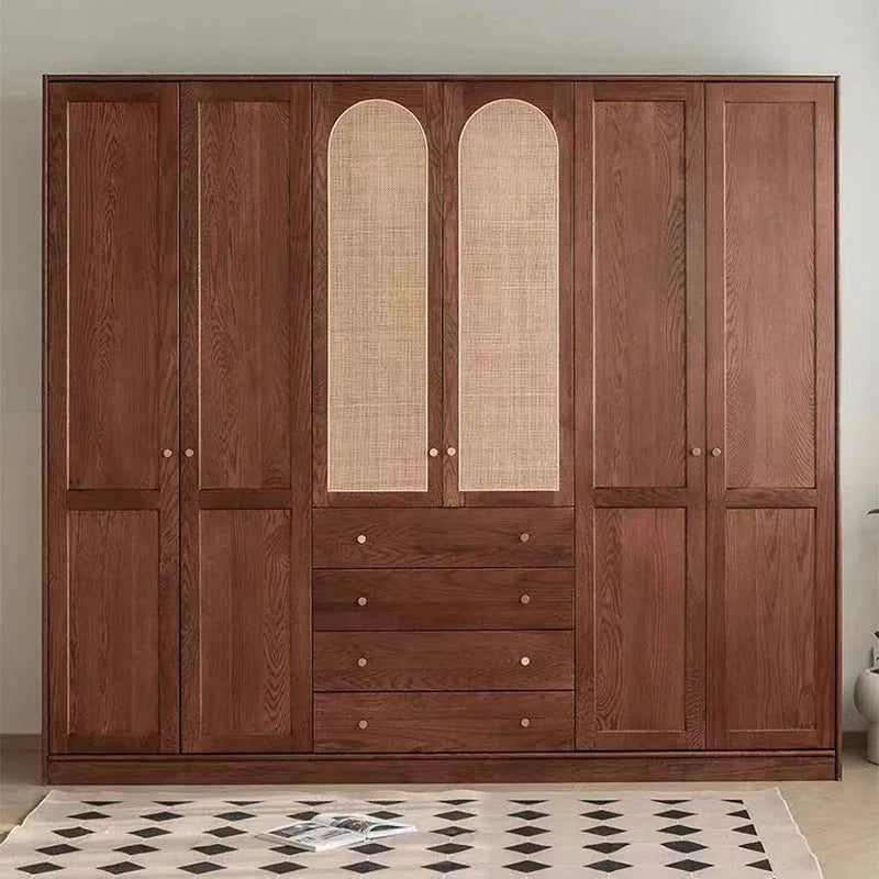 Nordic solid wood wardrobe oak walnut color bedroom rattan simple wardrobe cherry wood log custom