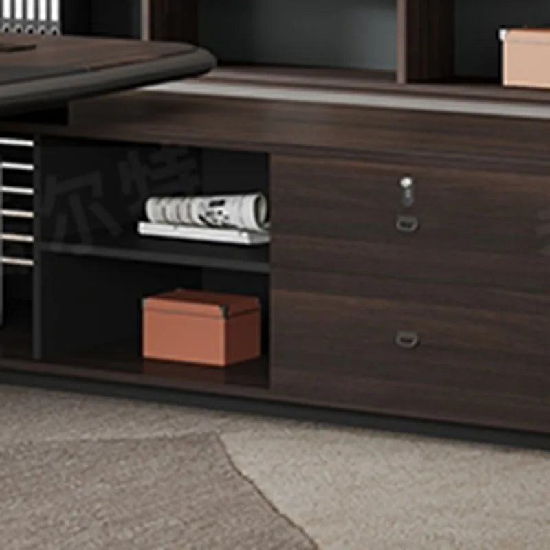 Minimalist executive office desk with shelves extender