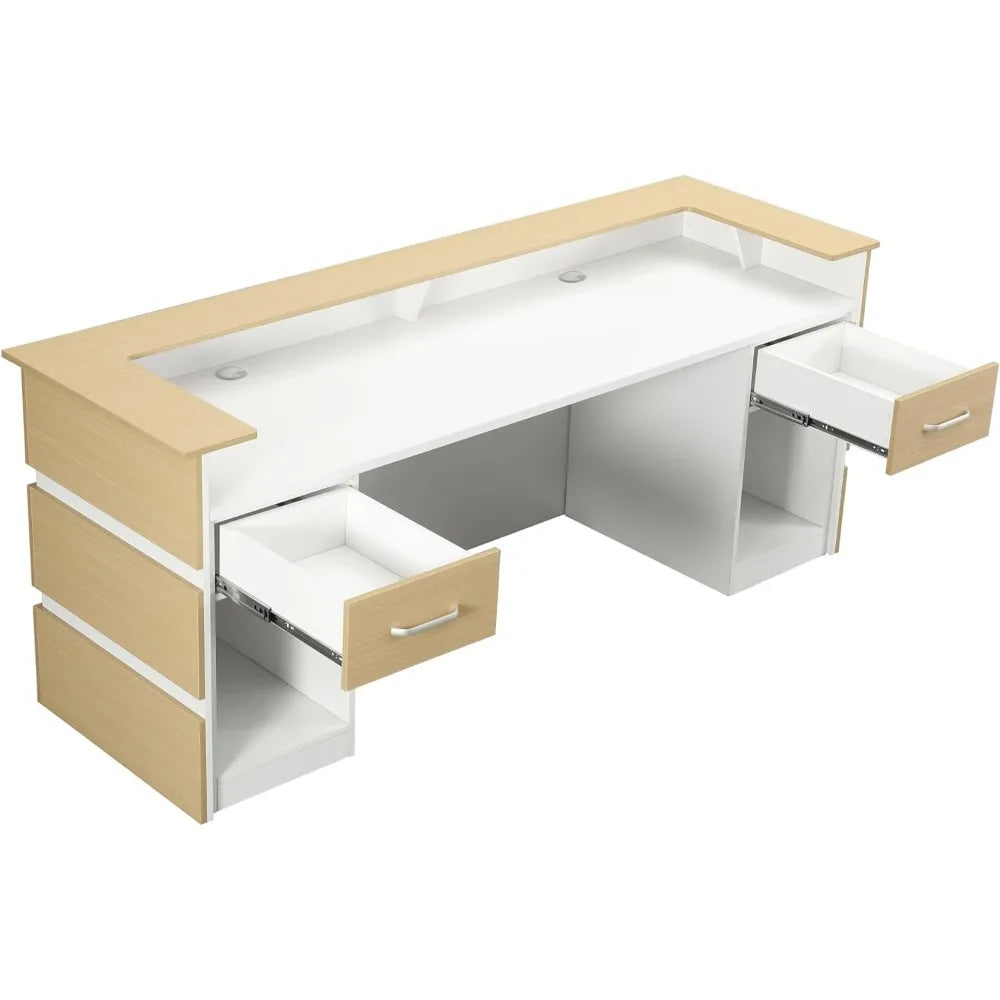 87" Wooden Reception Desk with Retractable Rails, and Chrome Handles for Nail Salons