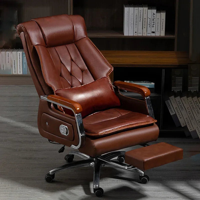 Headrest Leather Office Chair – Extendable, Reclining, with Wheels