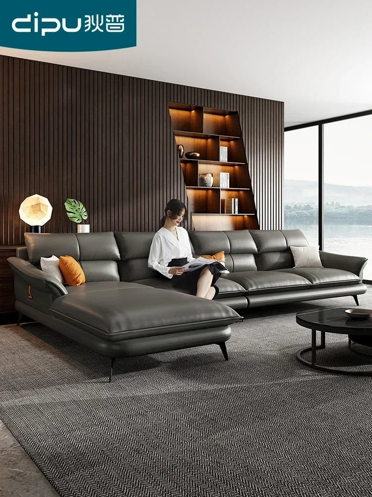 Leather sofa Italian extremely simple head layer cowhide simple modern living room Nordic leather sofa furniture