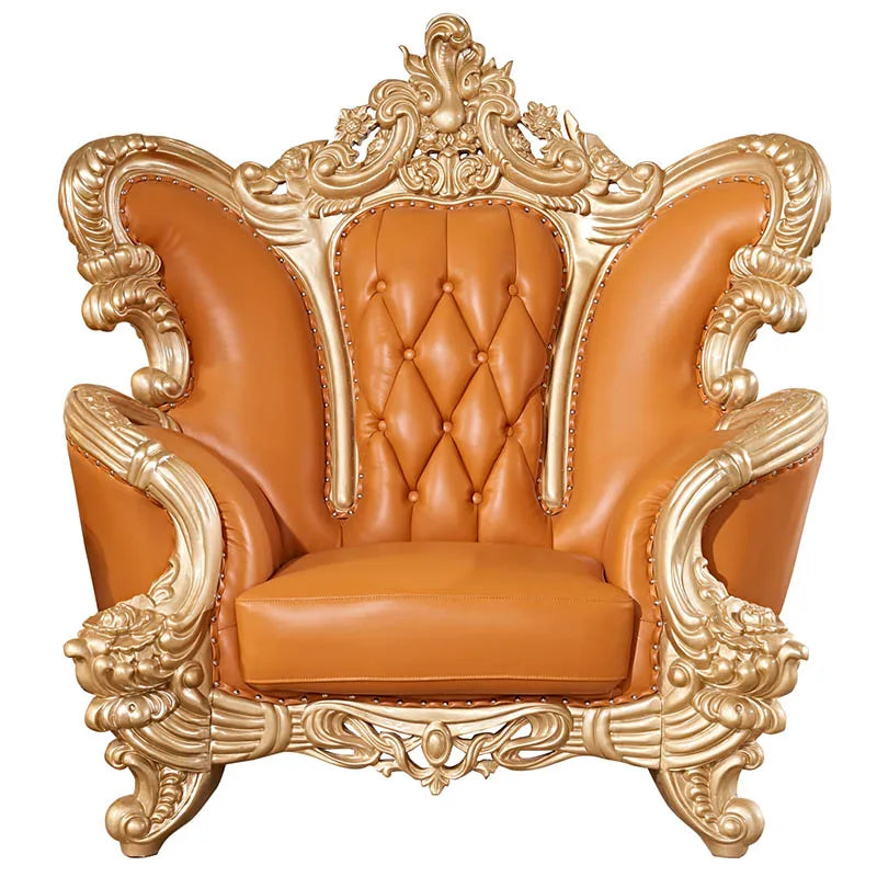 uropean-Style Leather Sofa: Full Solid Wood Carved, High-End Chaise for Small to Medium Living Rooms, 124 Seats Combination
