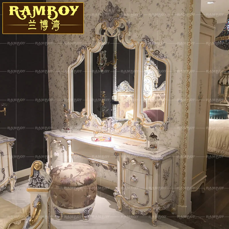 Dressing table French court painted solid wood carving European luxury makeup table aristocratic dressing table mirror combinati