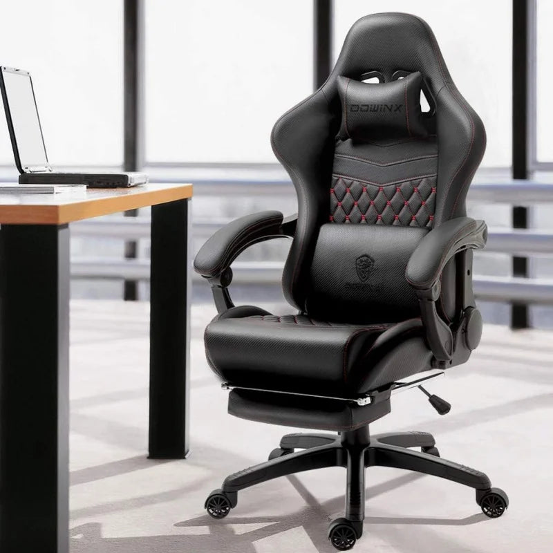 Gaming/Office PC Chair with Massage Lumbar Support,Vintage Style PU Leather High Back Adjustable Swivel Task Chair with Footrest