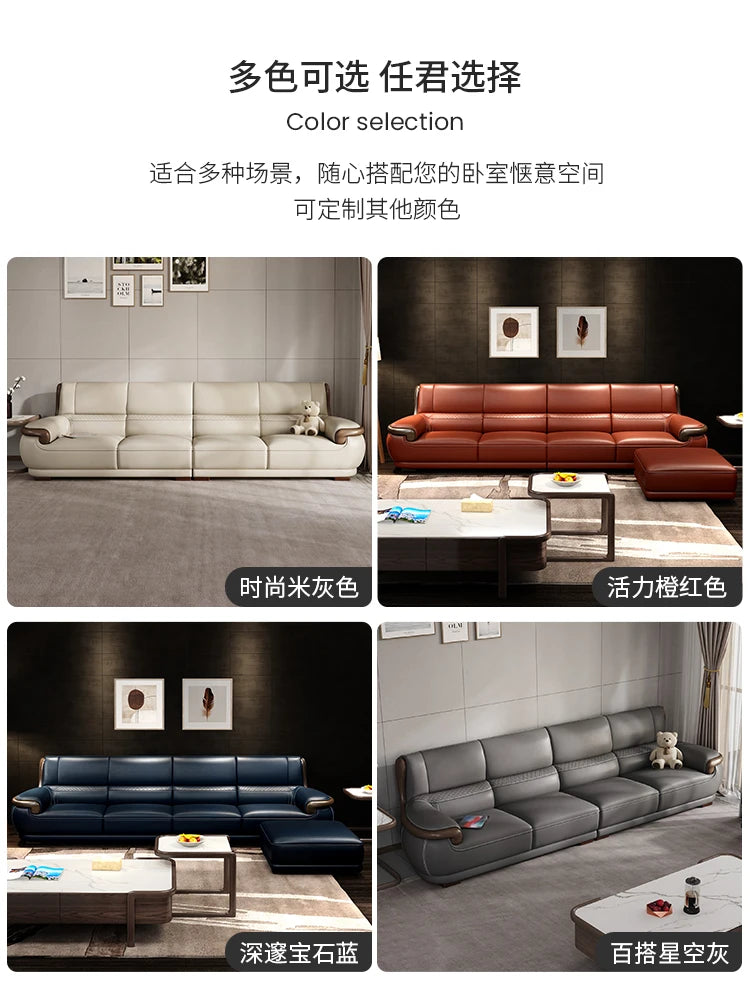 Leather sofa Nordic first layer cowhide modern simple living room three four people straight row corner small apartment
