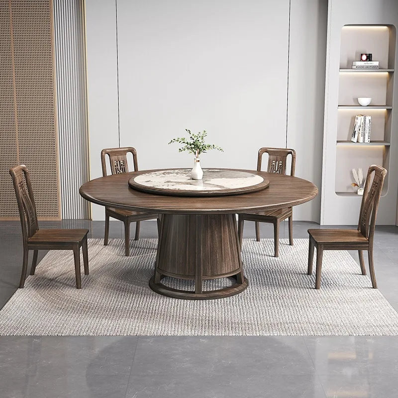 New ebony wood solid wood dining table with turntable dining table