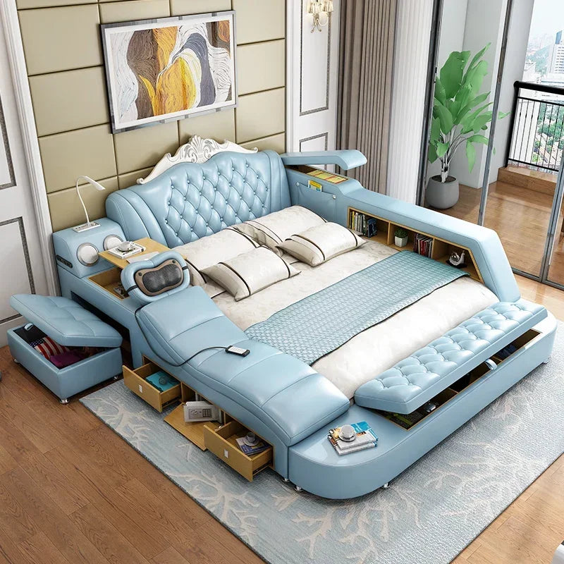 White High End Double Bed Designer European Luxury Modern Twin Bed Frame Platform Multifunctional