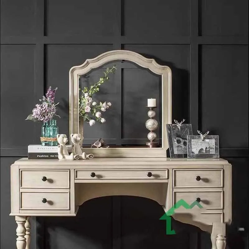 Luxury Wooden Dressing Table with Stool, Large Storage for Girls