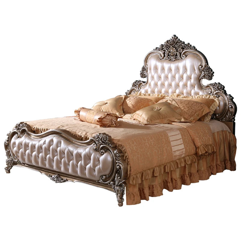 French Baroque leather double bed 1.8M luxury European solid wood master bedroom king bed neoclassical wedding bed