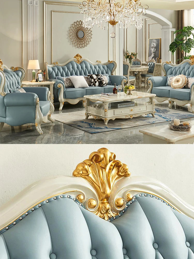 ProCARE High-end European Style Hand Carved Flower Sofa Living Room Sofa Luxury Furniture Sets