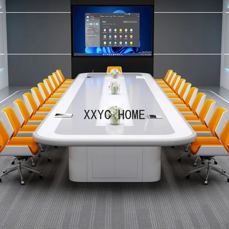 White Paint Conference Table Long Table High Sense Large Office Technology Style Conference Table