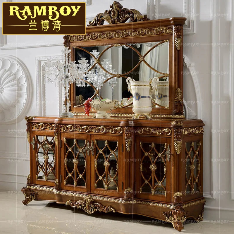 European solid wood carving side cabinet French restaurant locker Italian luxury court side cabinet