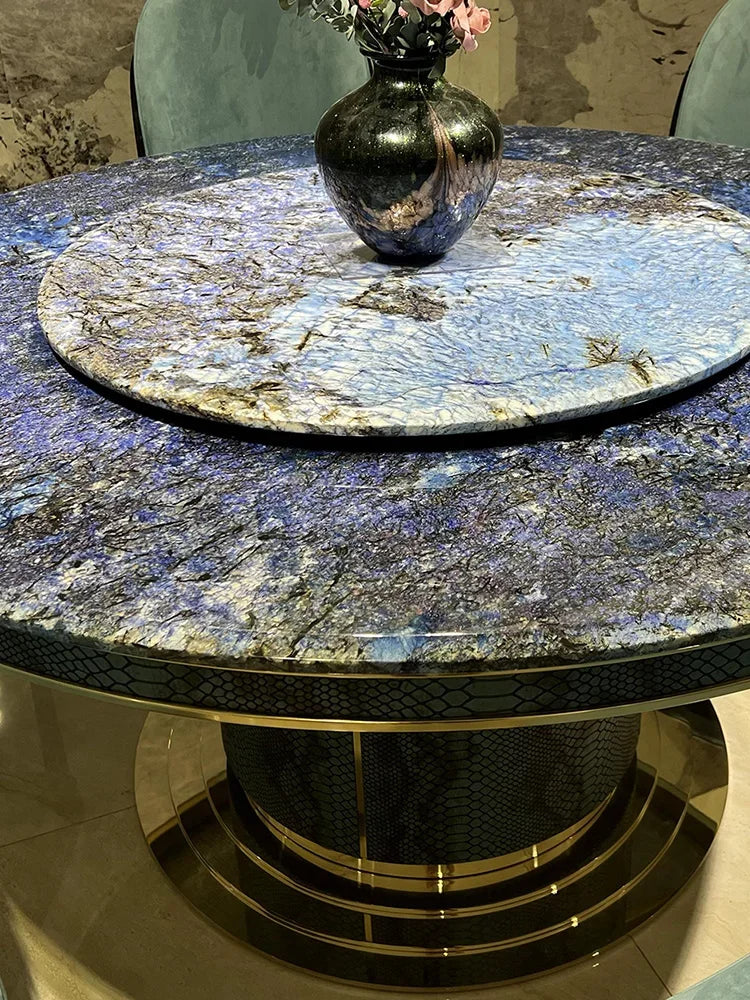 Italian light luxury marble table high-end natural luxury stone round table and chair combination