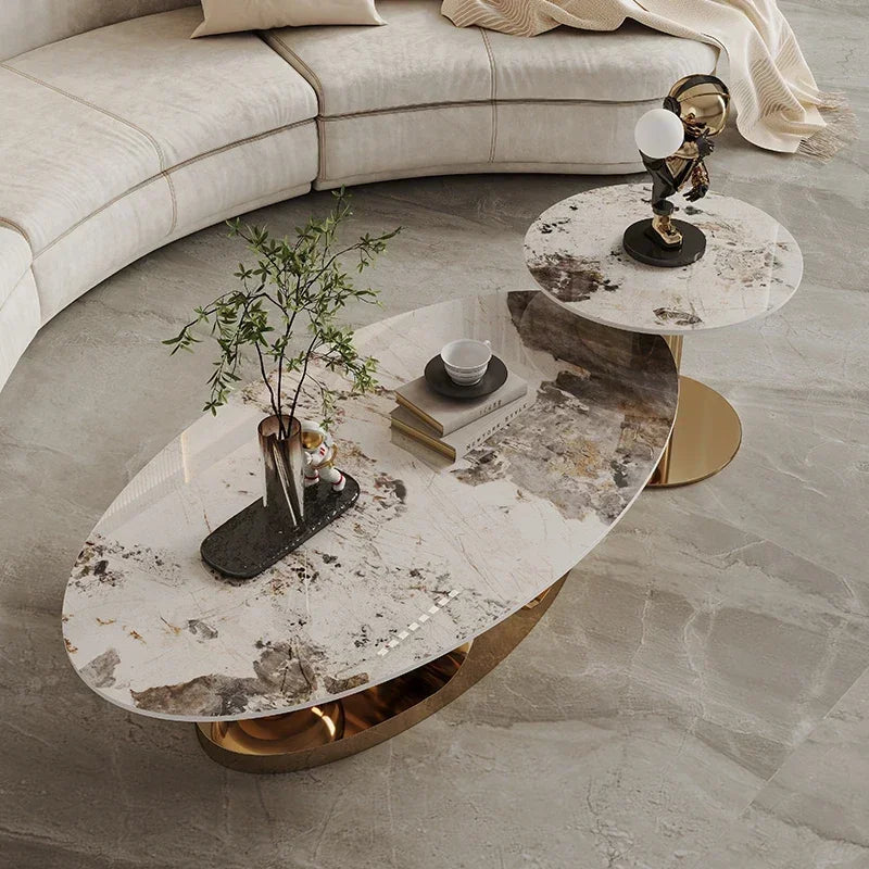 Stone Coffee Table with Metal Base