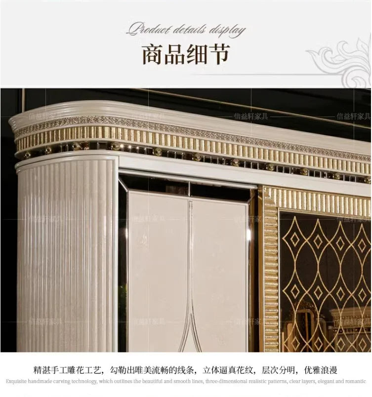 European Solid Wood Luxury Wardrobe – French Style, Carved, Customizable Large Bedroom Cabinet