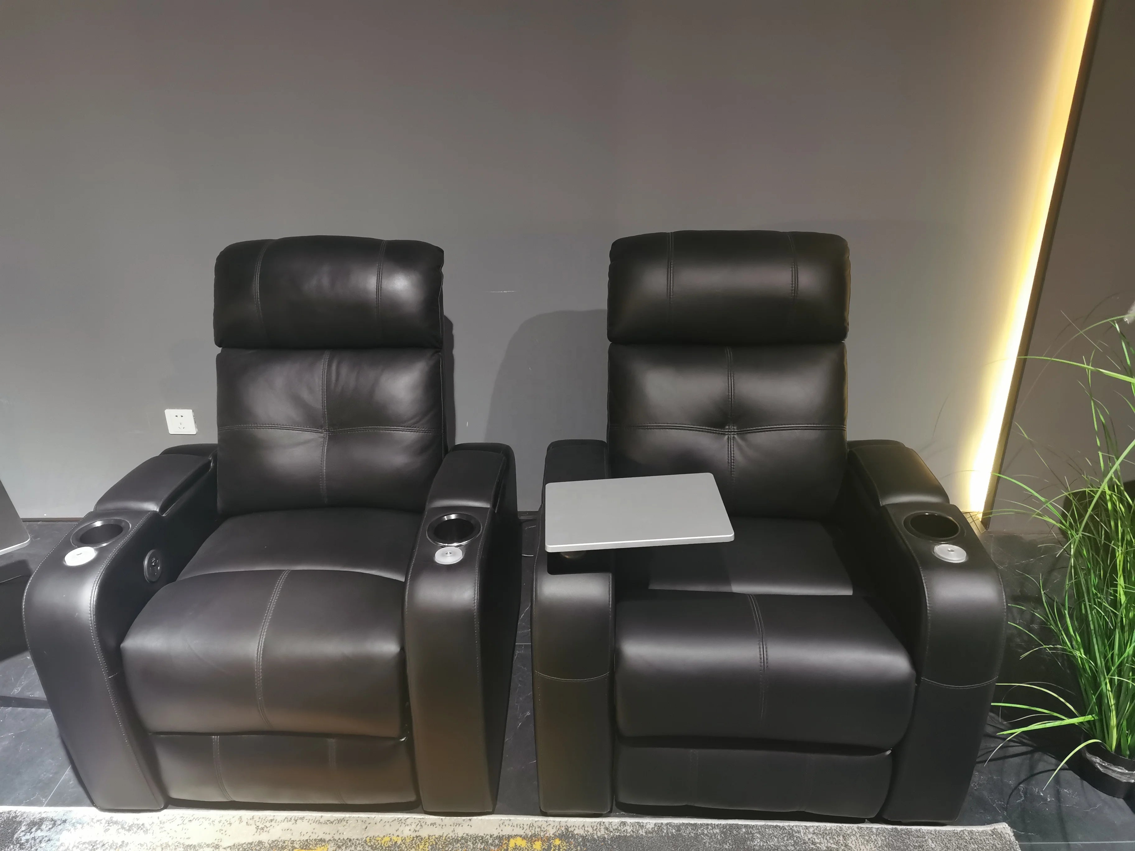 Wholesale luxury home theater seating furniture real leather recliner chairs power headrest movie sofa with massage