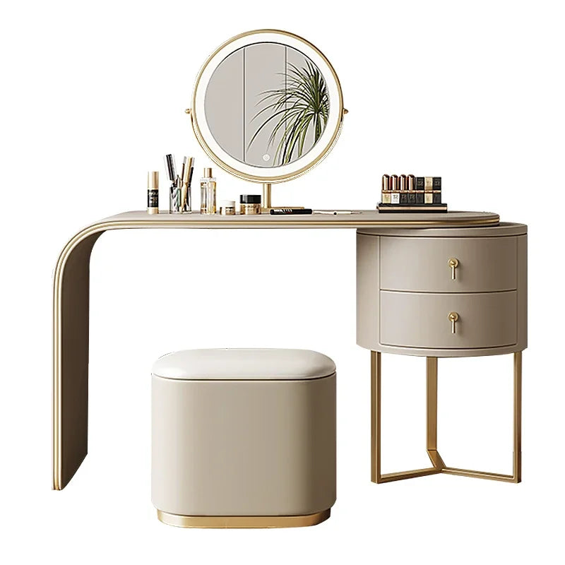 Luxury Nordic Vanity with Stool and Jewelry Mirror.