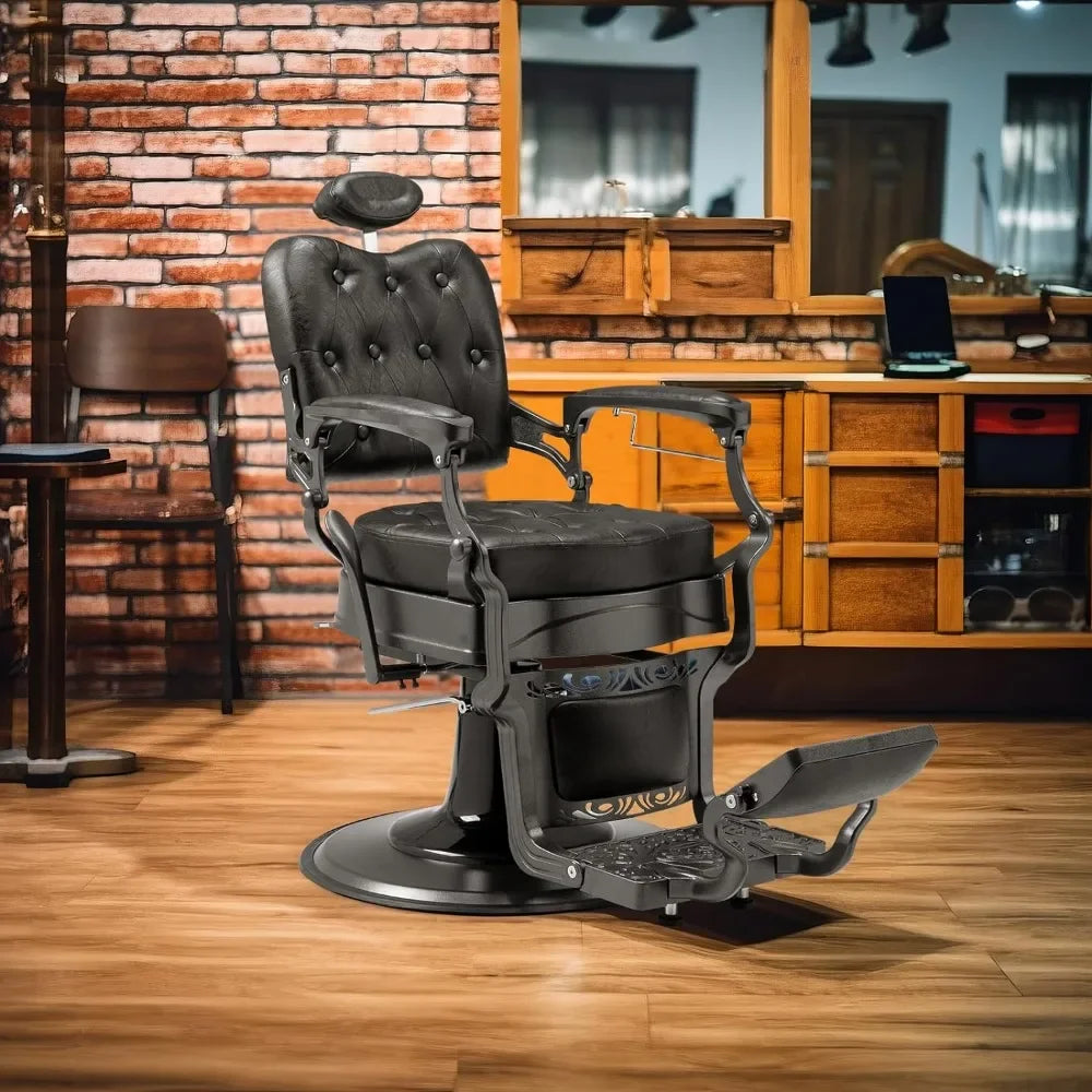 Heavy-Duty Vintage Barber Chair – Hydraulic Recline with Headrest for Salons and Spas