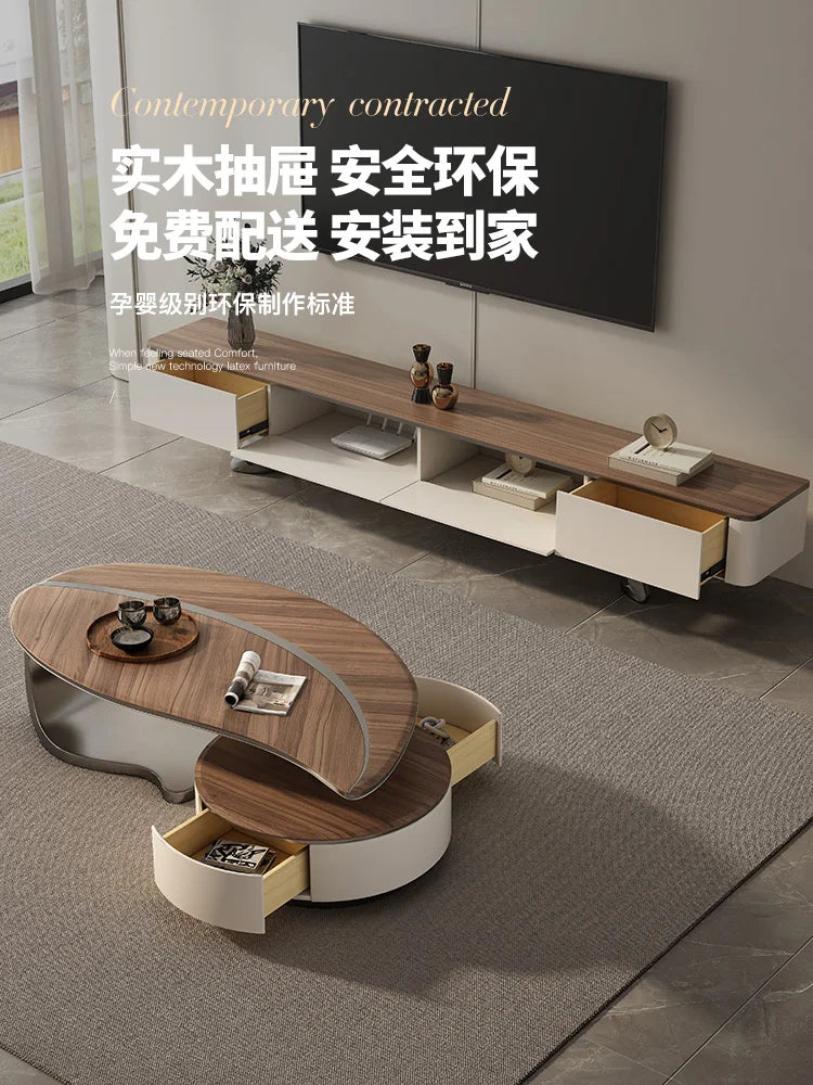 Light luxury minimalist modern designer solid wood rock panel creative special-shaped small apartment villa living room home cof