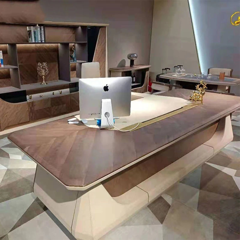 L-Shaped Office Desk with Storage Drawers and Filing Cabinets