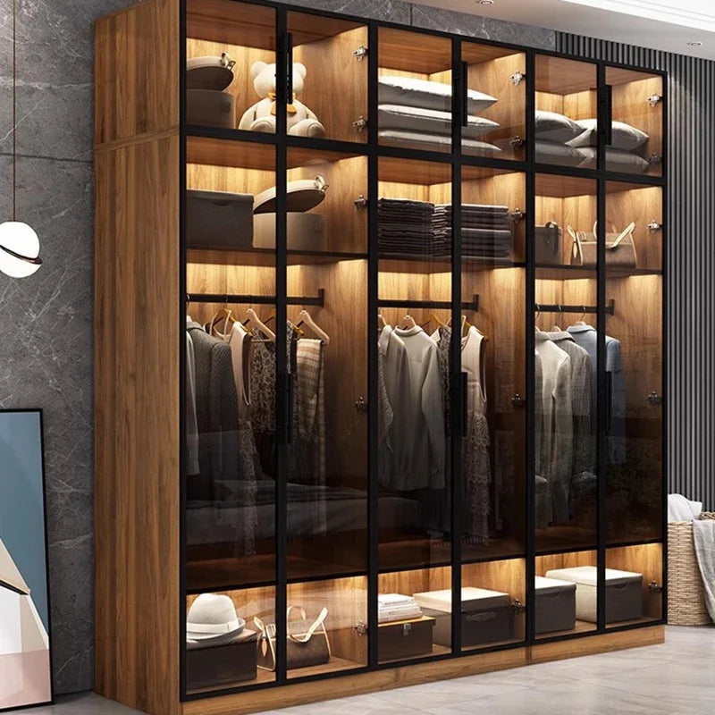 Minimalist Bedroom Organizer – Nordic Wardrobe with Storage Cubes, Mirror Cabinets, and Modern Design