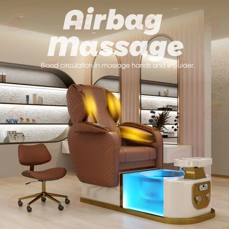 Salon Furniture Electric Luxury Multifunctional Brown Pedicure Chair with Massage Back Lift Manicure Beauty Salon Special