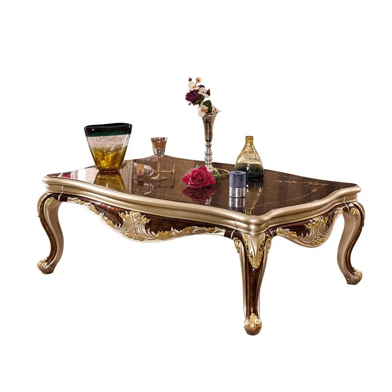 European-style square coffee table: a luxurious solid wood carved piece