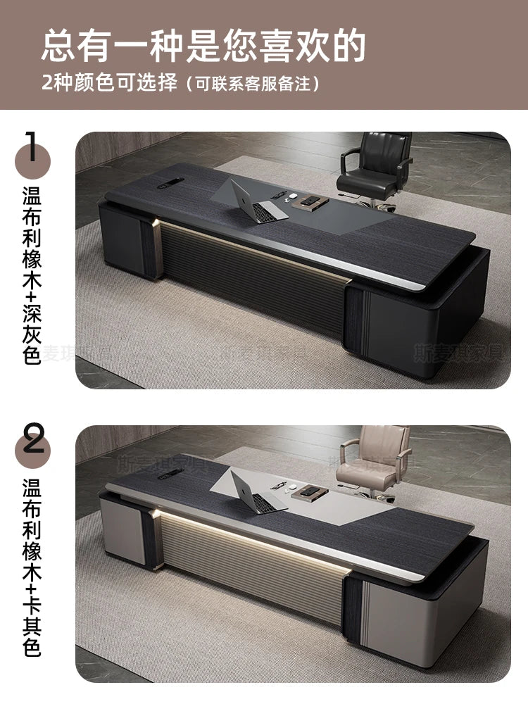 Boss Desk – High-End Manager’s Office Table, Simple Light Luxury Design, President & Supervisor Desk with Chair Combo