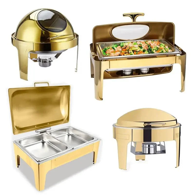 Large stainless steel high quality wedding party luxury glass buffet server food warmer chaffing serving chafing dish