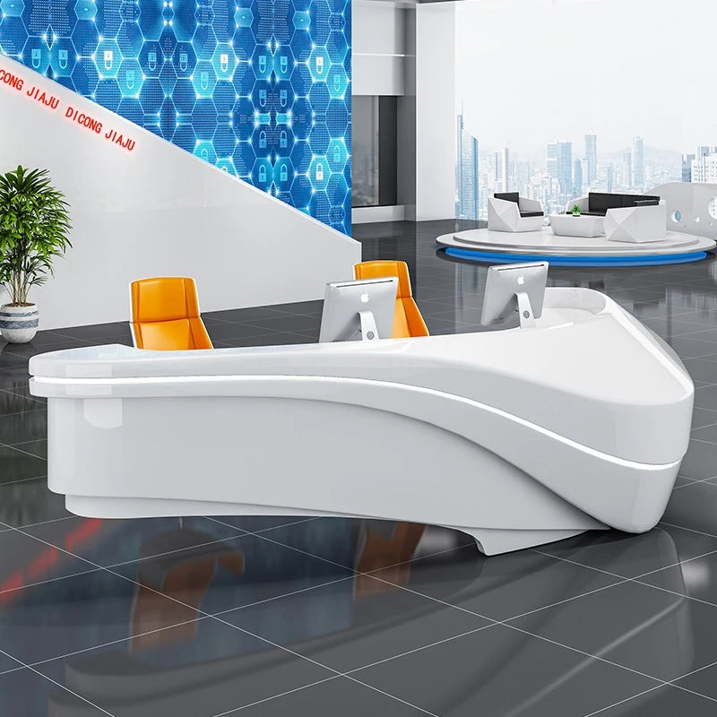 QTZ25 Customized Glossy V-Shaped Reception Desk