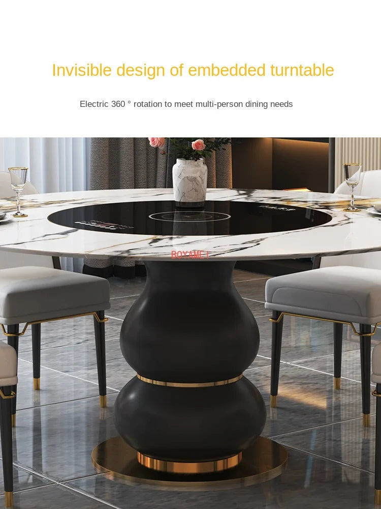 dining table and chair combination Modern simple household light rock plate embedded electric warm dish turntable dining table