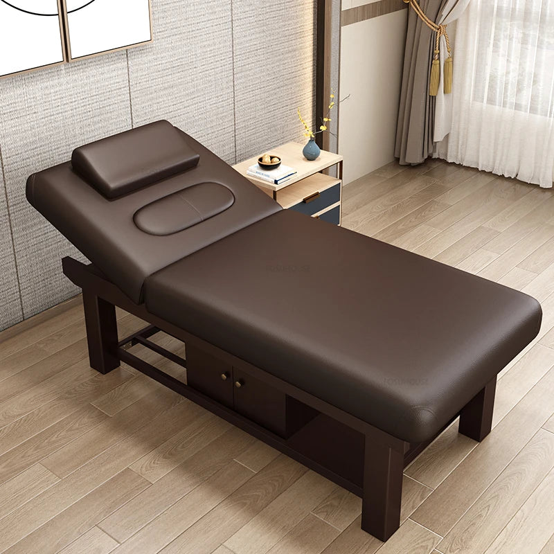 Beauty Salon Professional Massage Table – Luxury Solid Wood Massage Bed, European Salon Furniture, Home Spa & Tattoo Bed