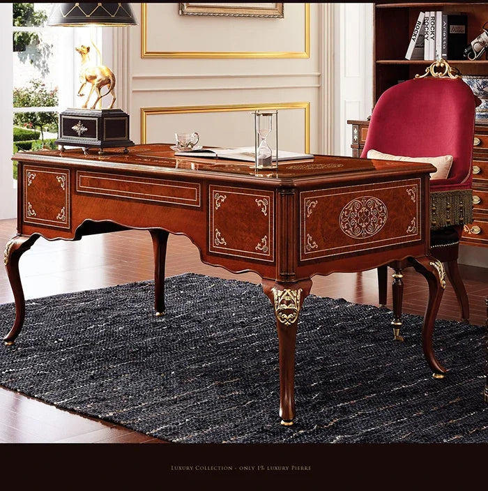 Luxury French Writing Desk & Chair Set – Solid Wood, British Alexander Style