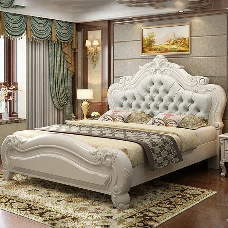Wood Unique Luxury Bed King Size Master Cheap Upholstered Queen Bed Modern Genuine Leather Letto Matrimoniale Home Furniture