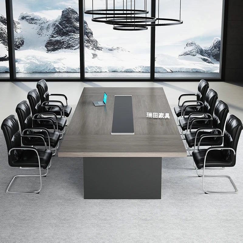 Modern Office Conference Table with Chairs, Long Desk and Reception Combo