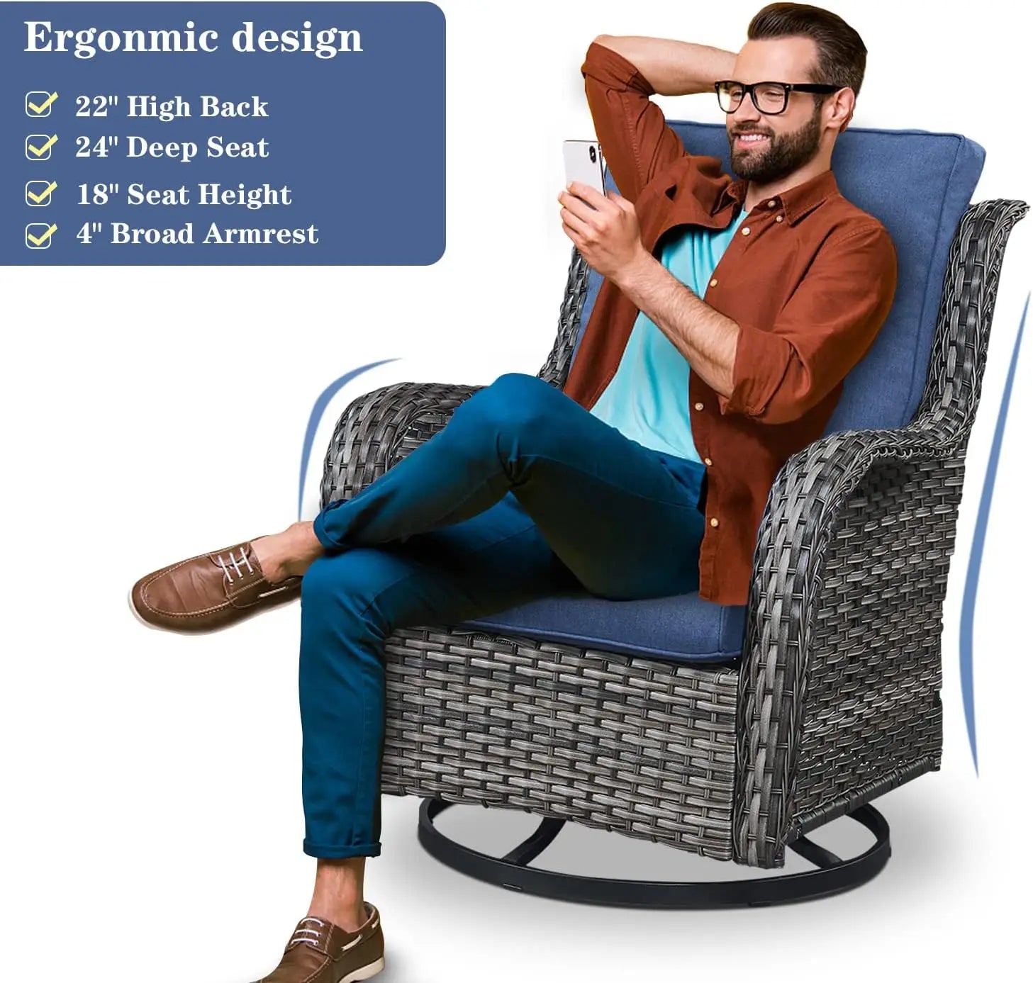 Wicker Swivel Glider Chairs with Ottomans