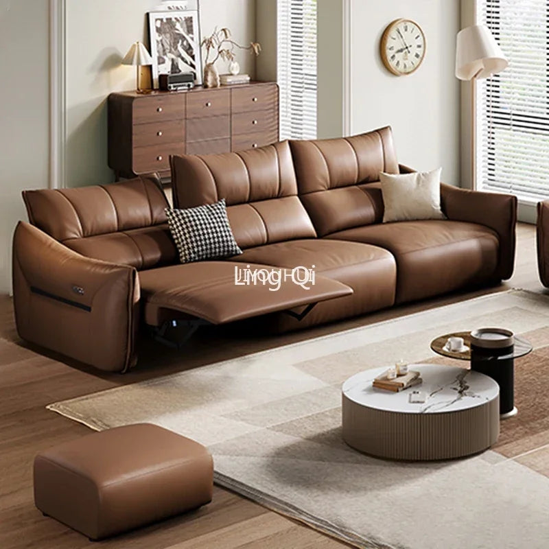 Home Cowhide Reclining Sofa Multifunction Luxury Modern Senior Club Meditation Couch European Adjustable Muebles Room Furniture