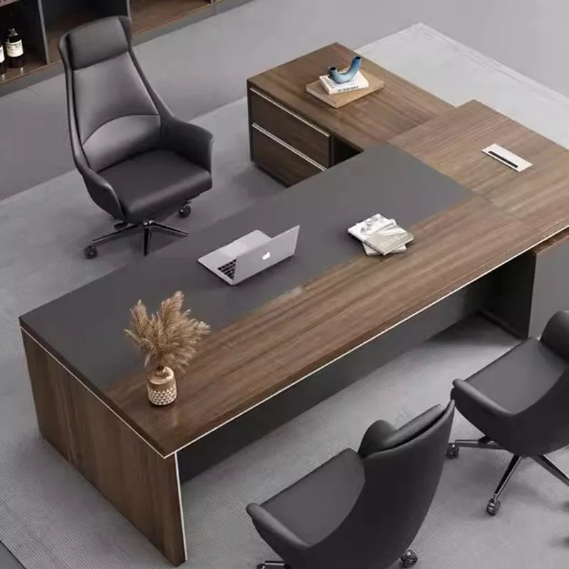 Modern Japanese L-Shaped Desk with Drawer