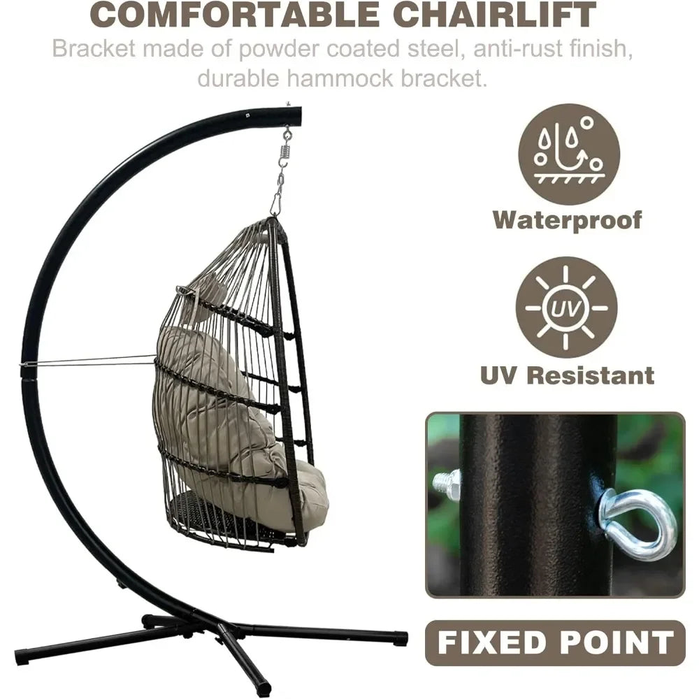 Hammock Chair Basket Chair Hanging Swing Chair UV Resistant Cushion with Stand for Indoor Bedroom Outdoor Garden Backyard