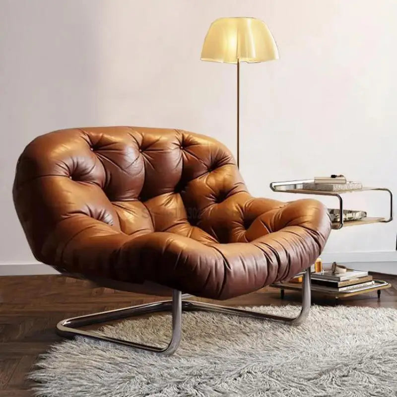 Designer Retro Italian Chair – Antique-Style Real Cowhide Lazy Recliner