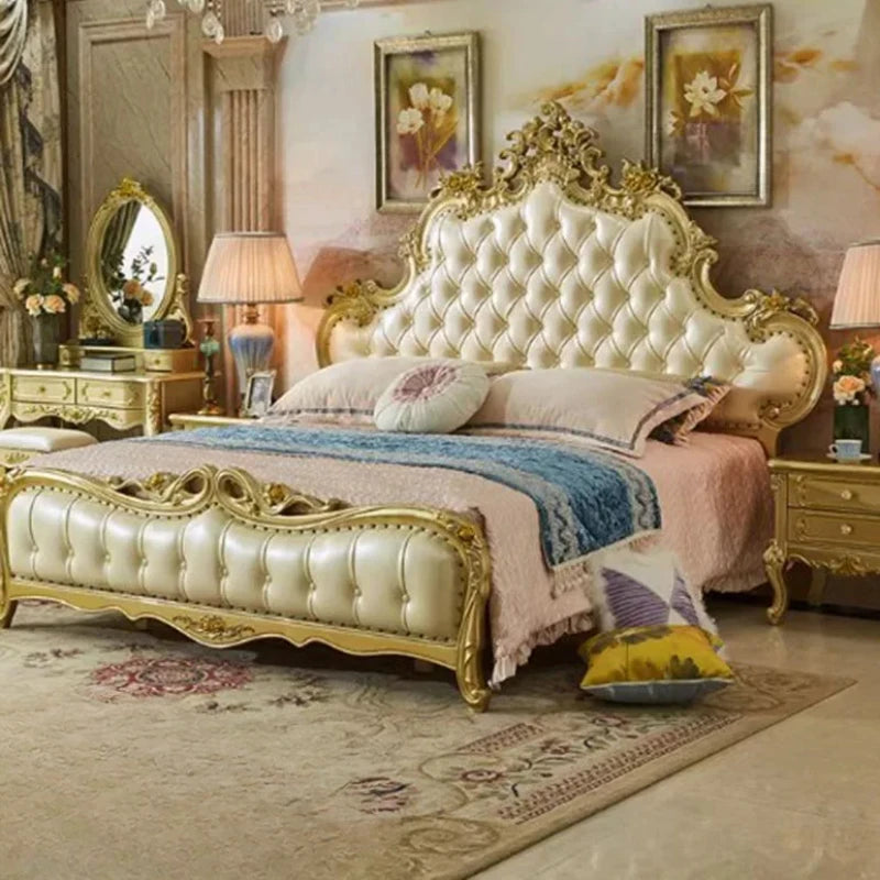 European modern designer king-size bed frame in luxury leather, perfect for master bedrooms.